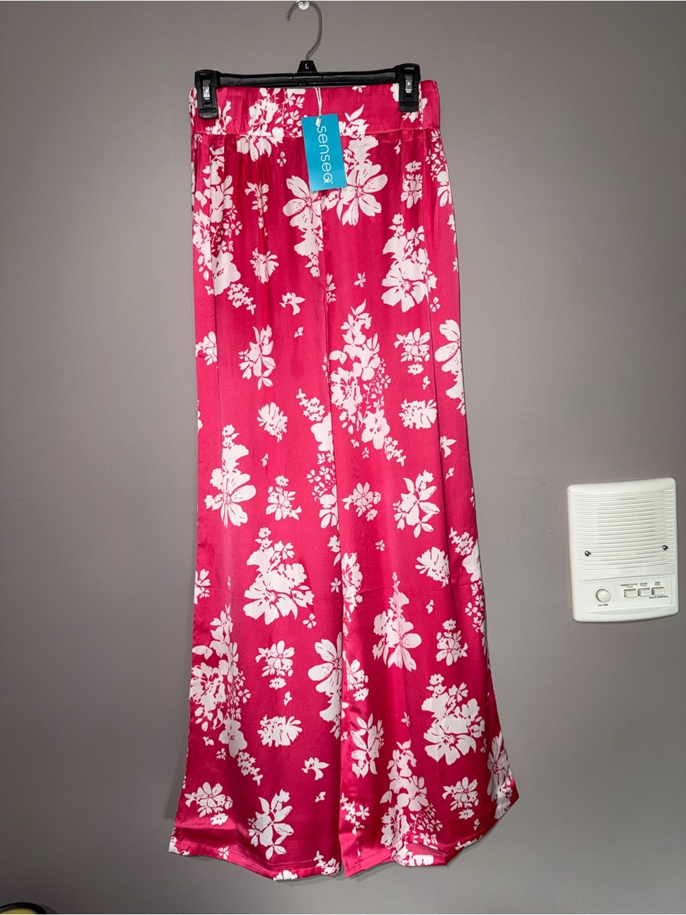Sensea hot pink and white floral wide-leg satin lounge pants